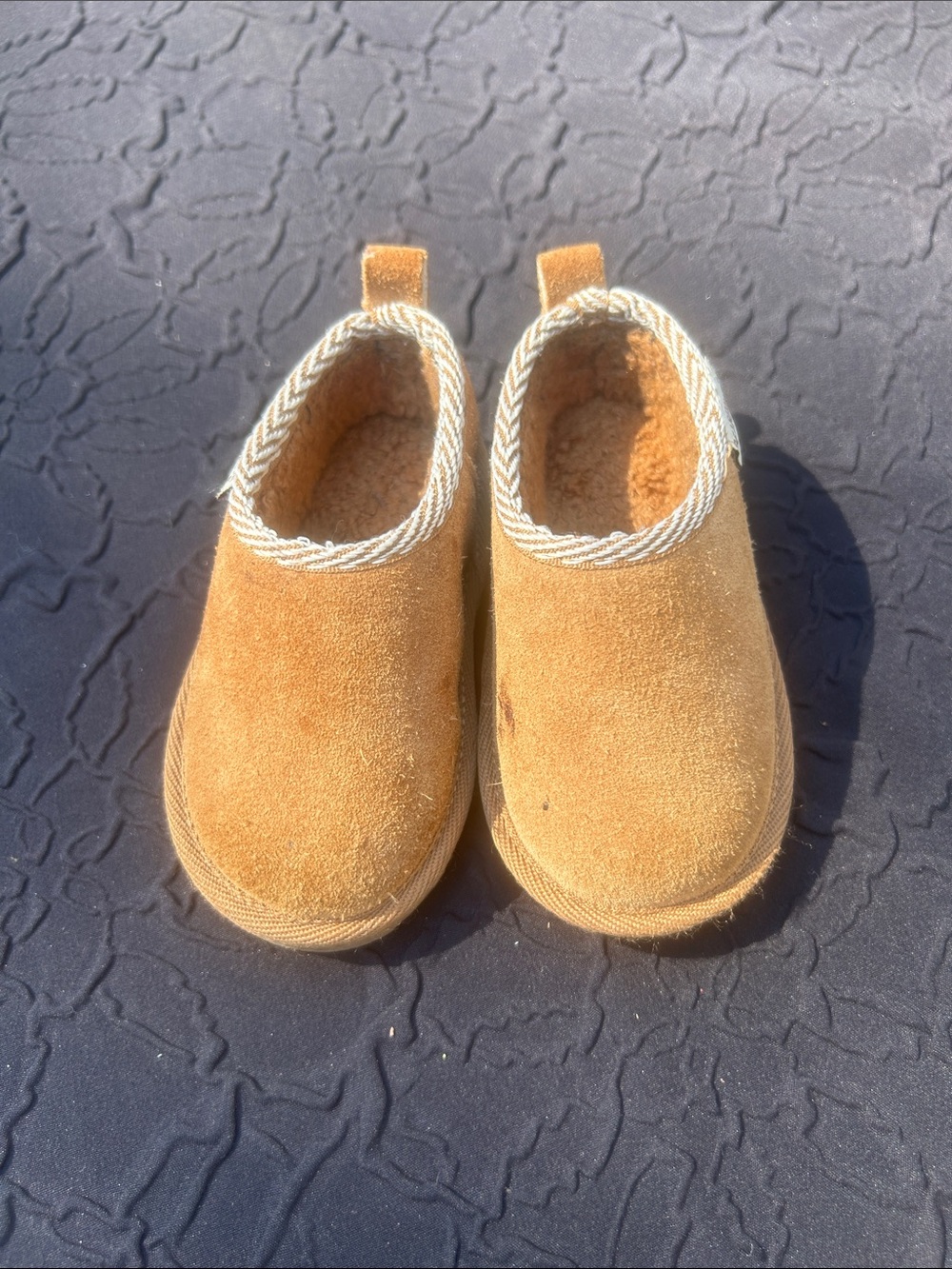 BearPaw Kids Suede Slip-On Slippers in Camel Brown